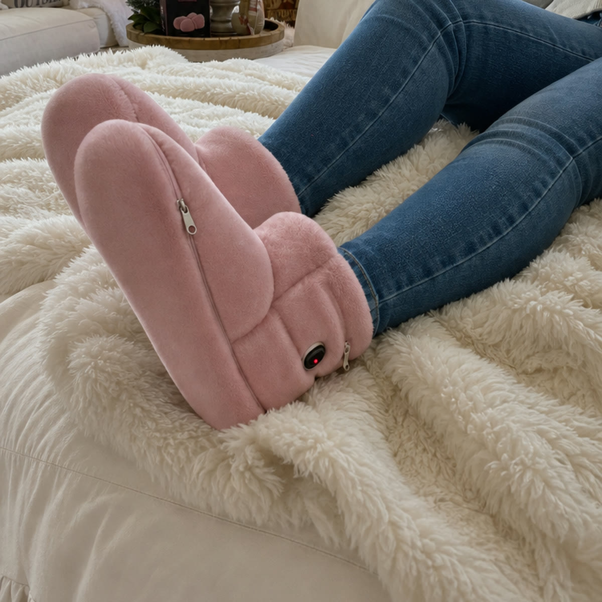 Warm feet on a cozy bed
